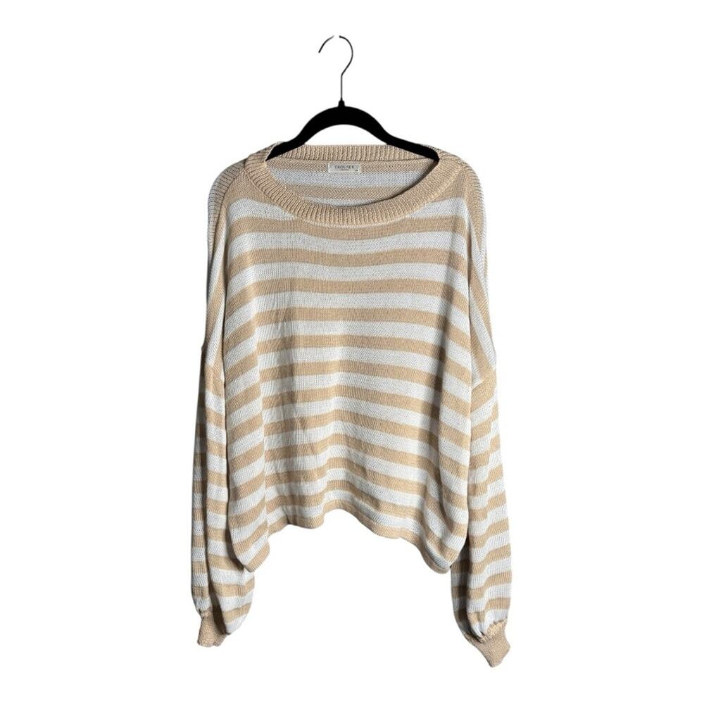 Ekouaer Tan and White Striped Knit Sweater Plus XXL
